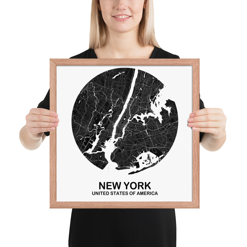 New York Circular Black Framed Map