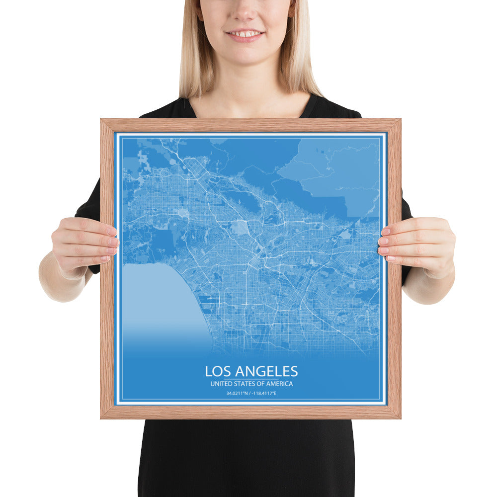 Los Angeles Blue and White Framed Map