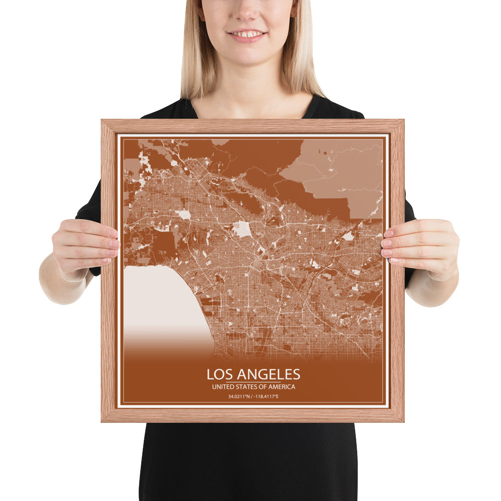 Los Angeles Brown and White Framed Map