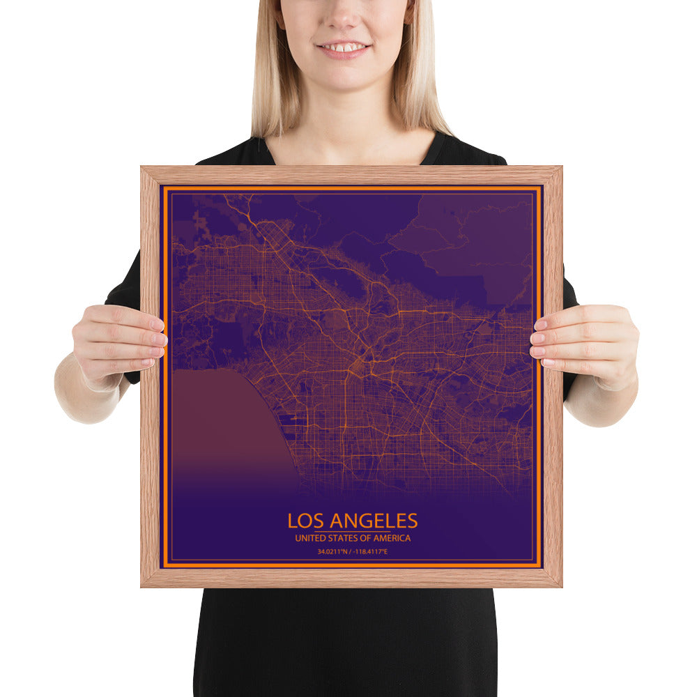 Los Angeles Purple and Orange Framed Map