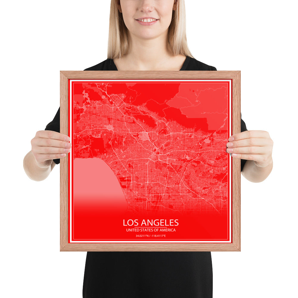 Los Angeles Red and White Framed Map