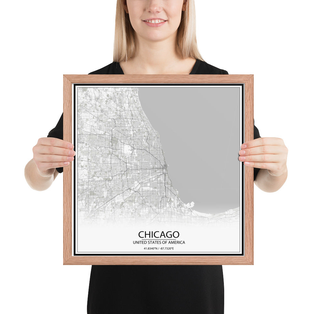 Chicago White Framed Map