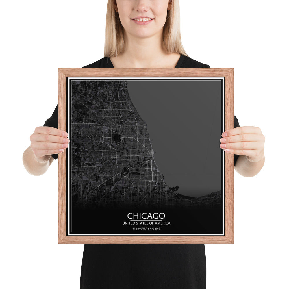 Chicago Black Framed Map