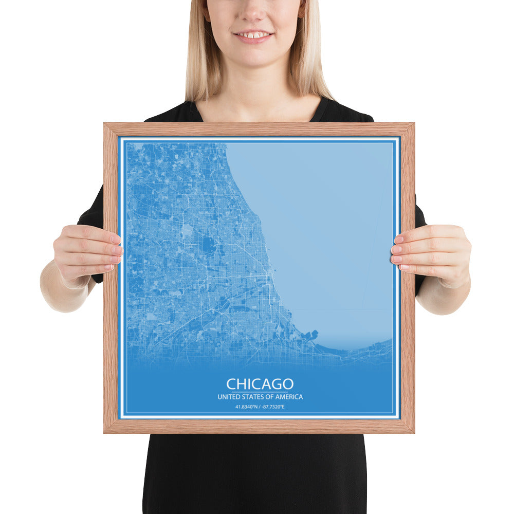 Chicago Blue and White Framed Map