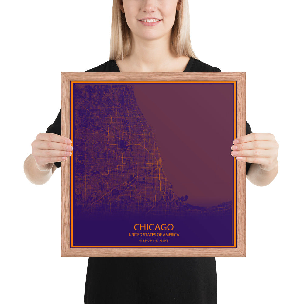 Chicago Purple and Orange Framed Map