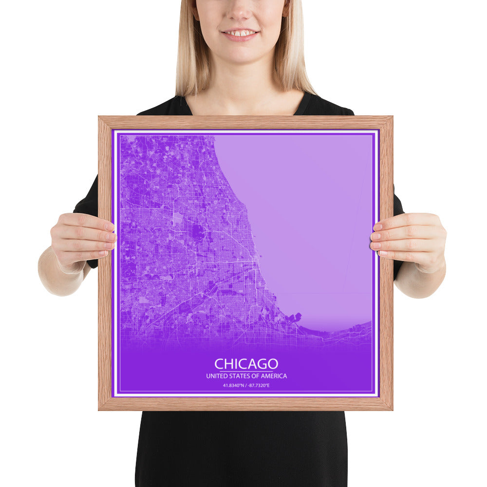 Chicago Purple and White Framed Map