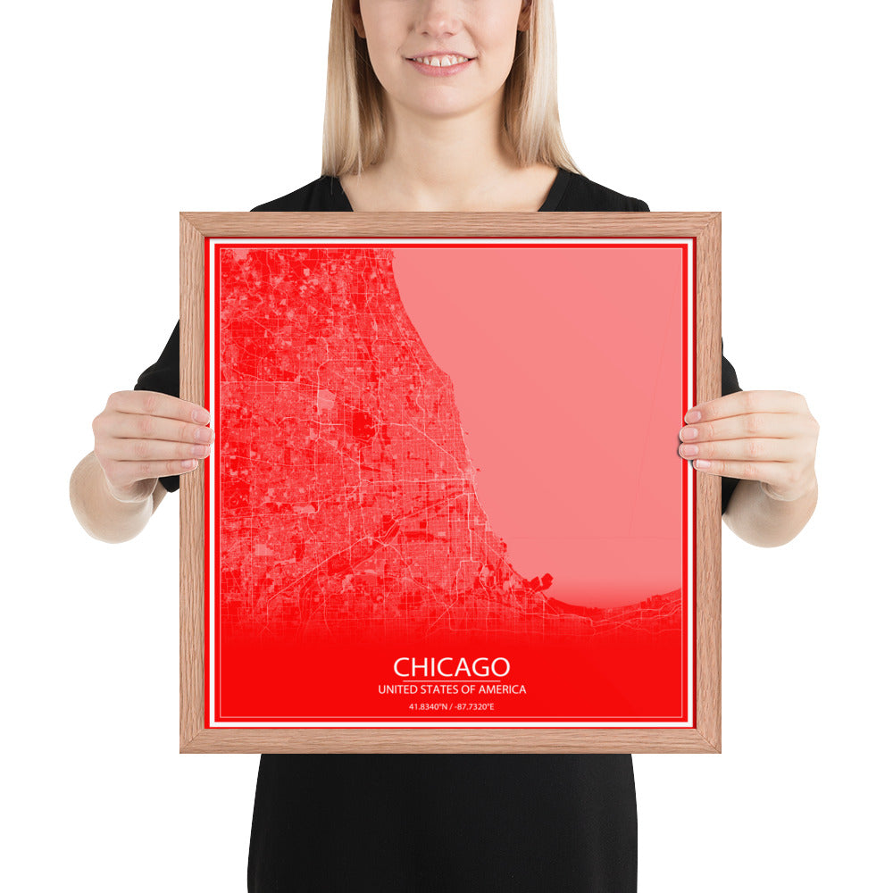 Chicago Red and White Framed Map