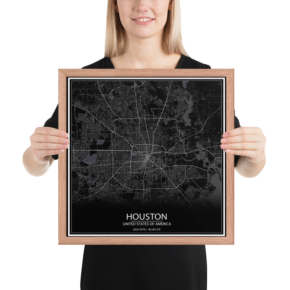 Houston Black Framed Map