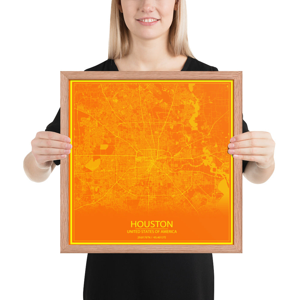 Houston Orange and Yellow Framed Map