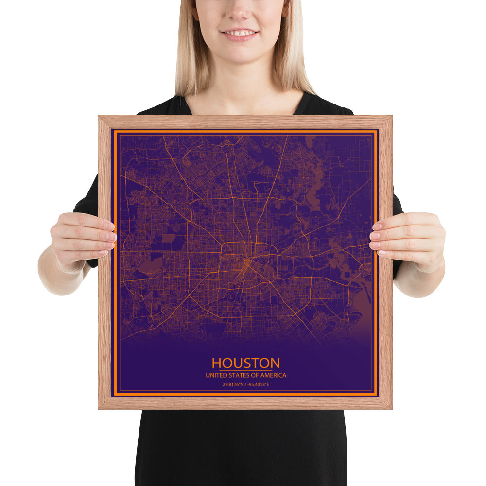 Houston Purple and Orange Framed Map