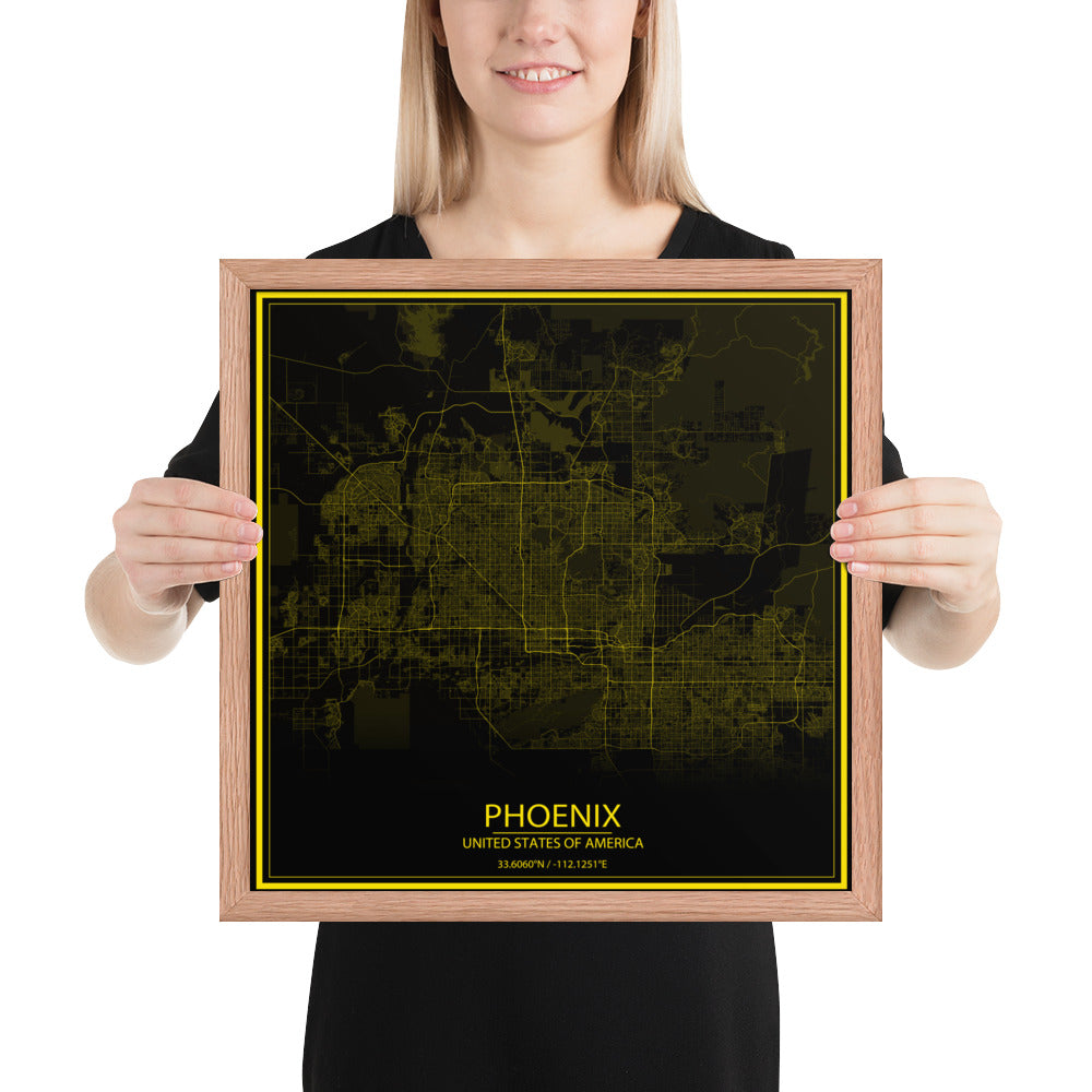 Phoenix Black and Yellow Framed Map