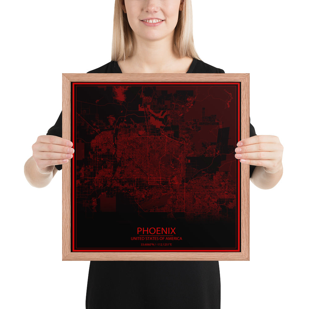 Phoenix Black and Red Framed Map