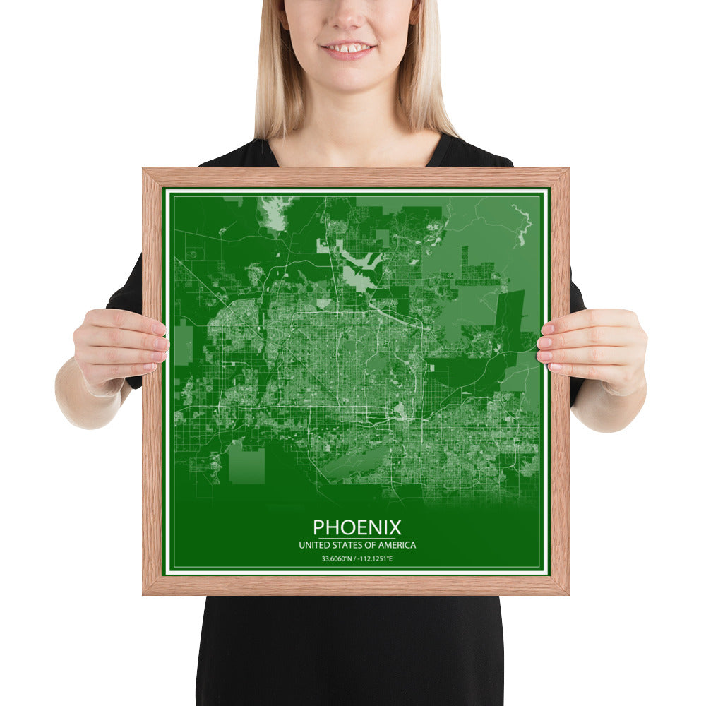 Phoenix Green and White Framed Map