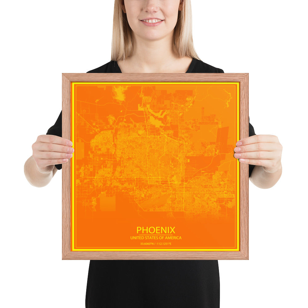 Phoenix Orange and Yellow Framed Map