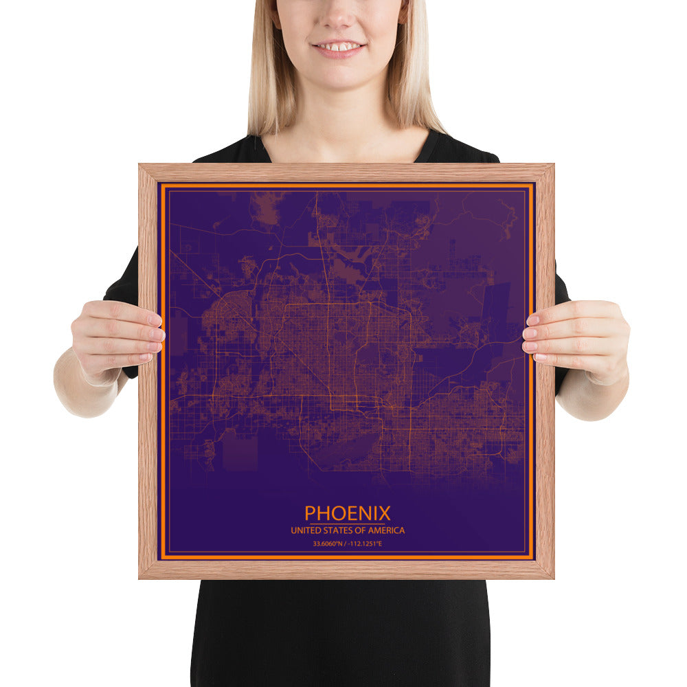 Phoenix Purple and Orange Framed Map