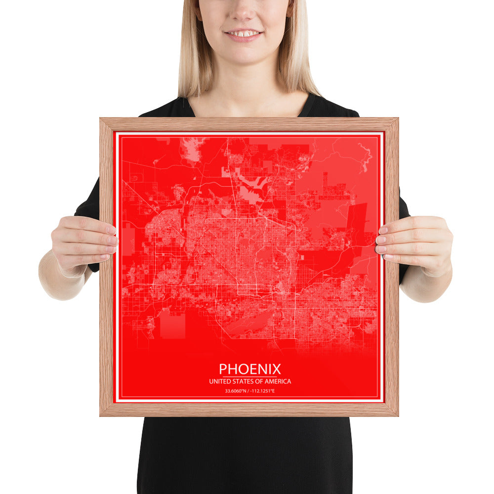 Phoenix Red and White Framed Map