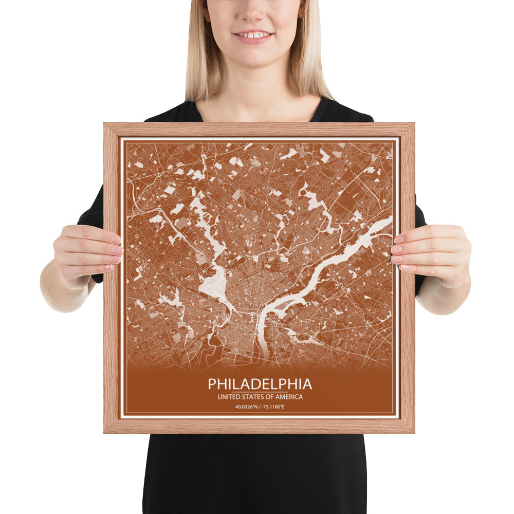 Philadelphia Brown and White Framed Map