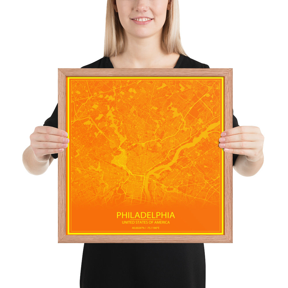 Philadelphia Orange and Yellow Framed Map