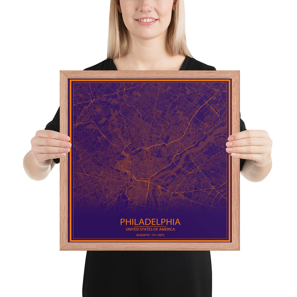 Philadelphia Purple and Orange Framed Map