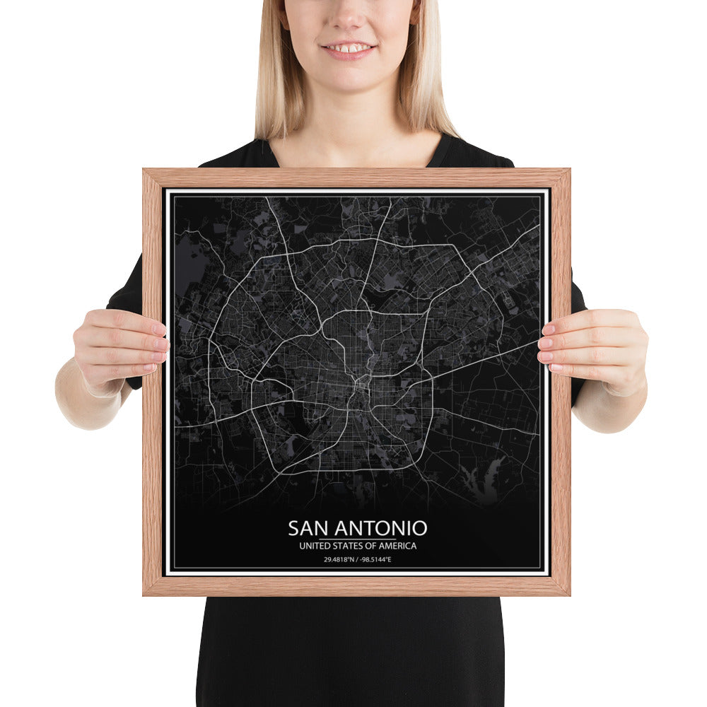 San Antonio Black Framed Map