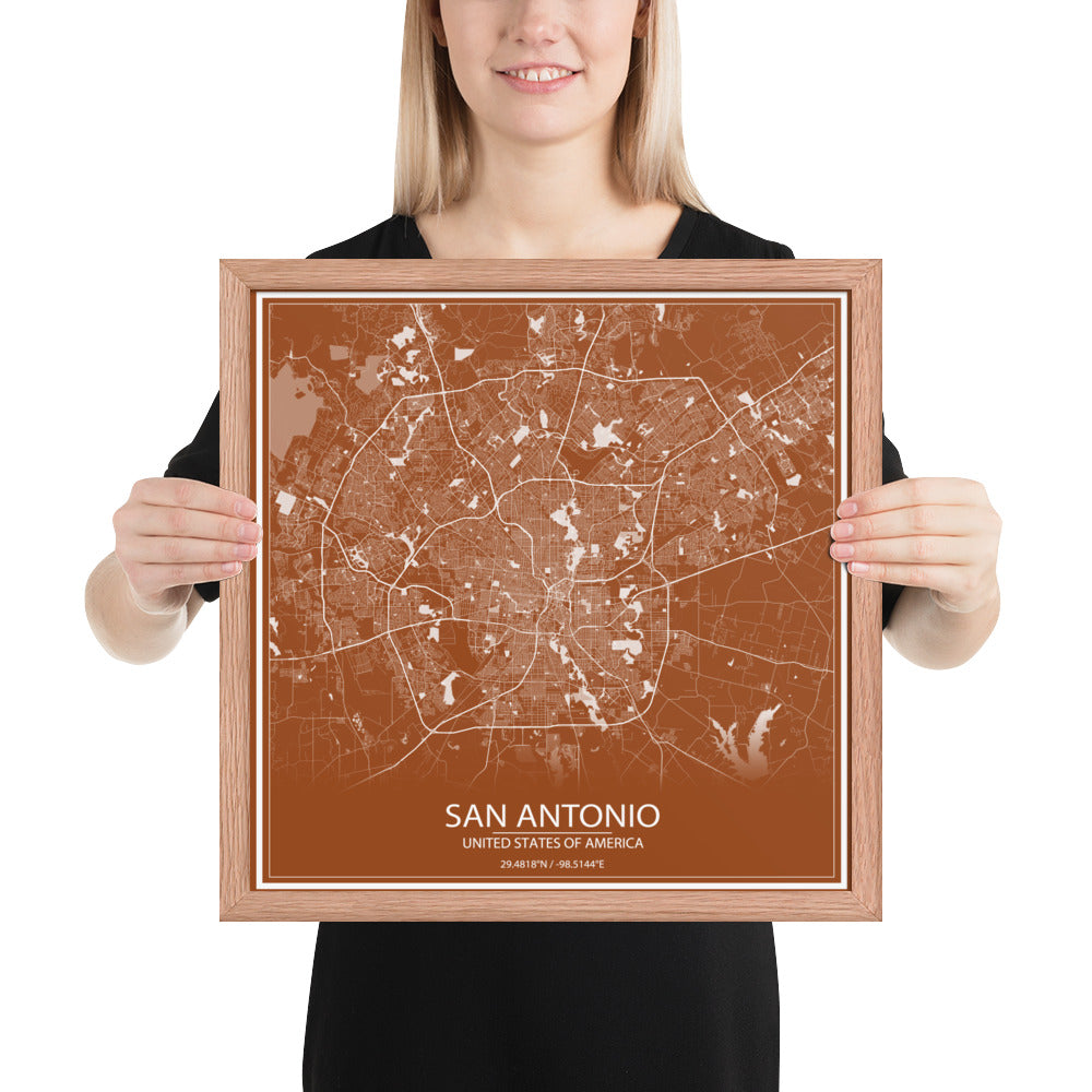 San Antonio Brown and White Framed Map