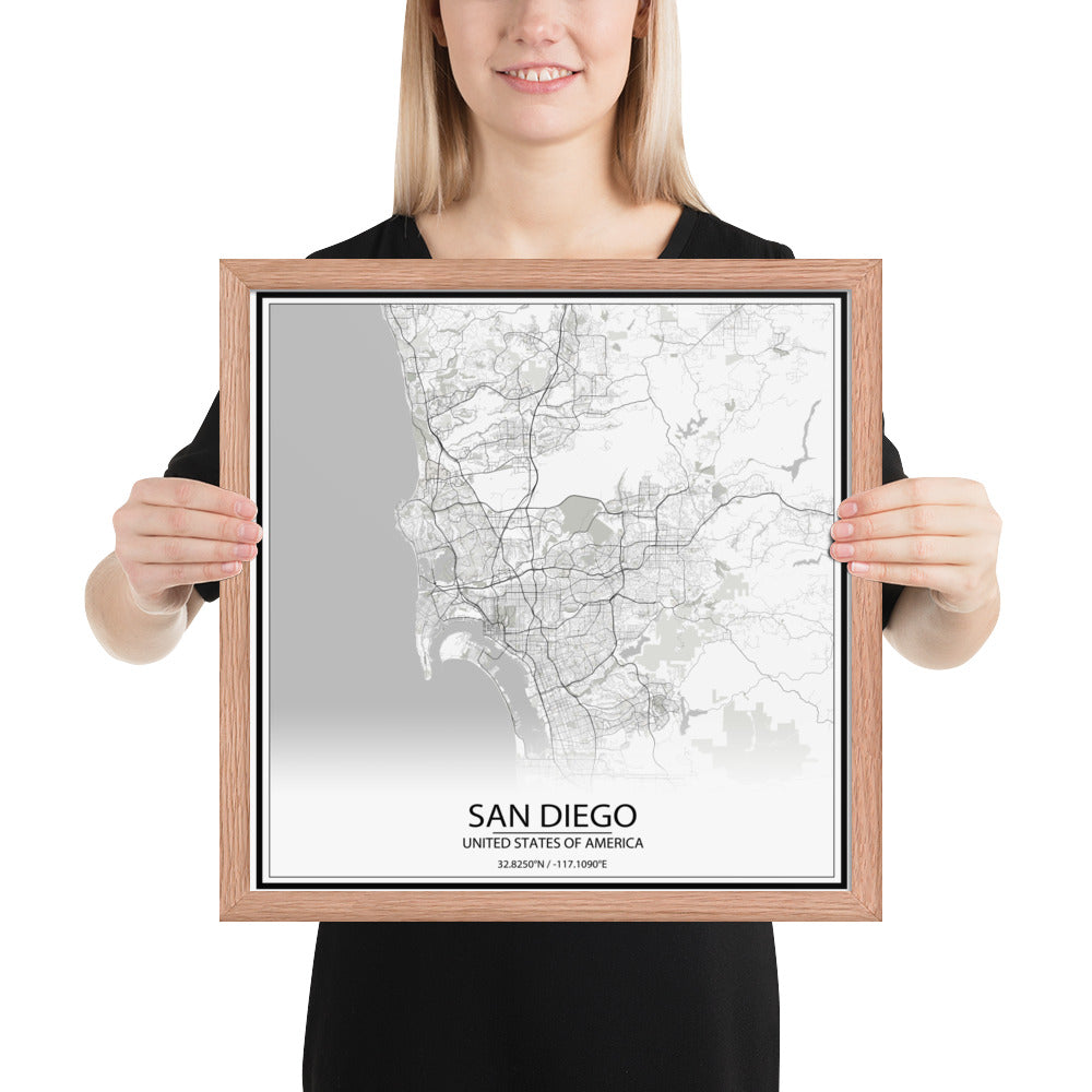 San Diego White Framed Map