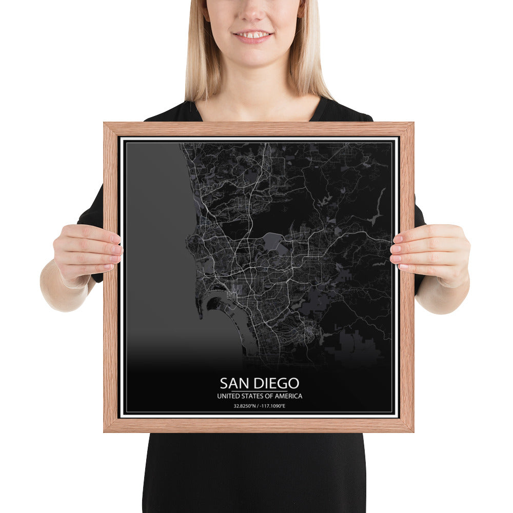 San Diego Black Framed Map