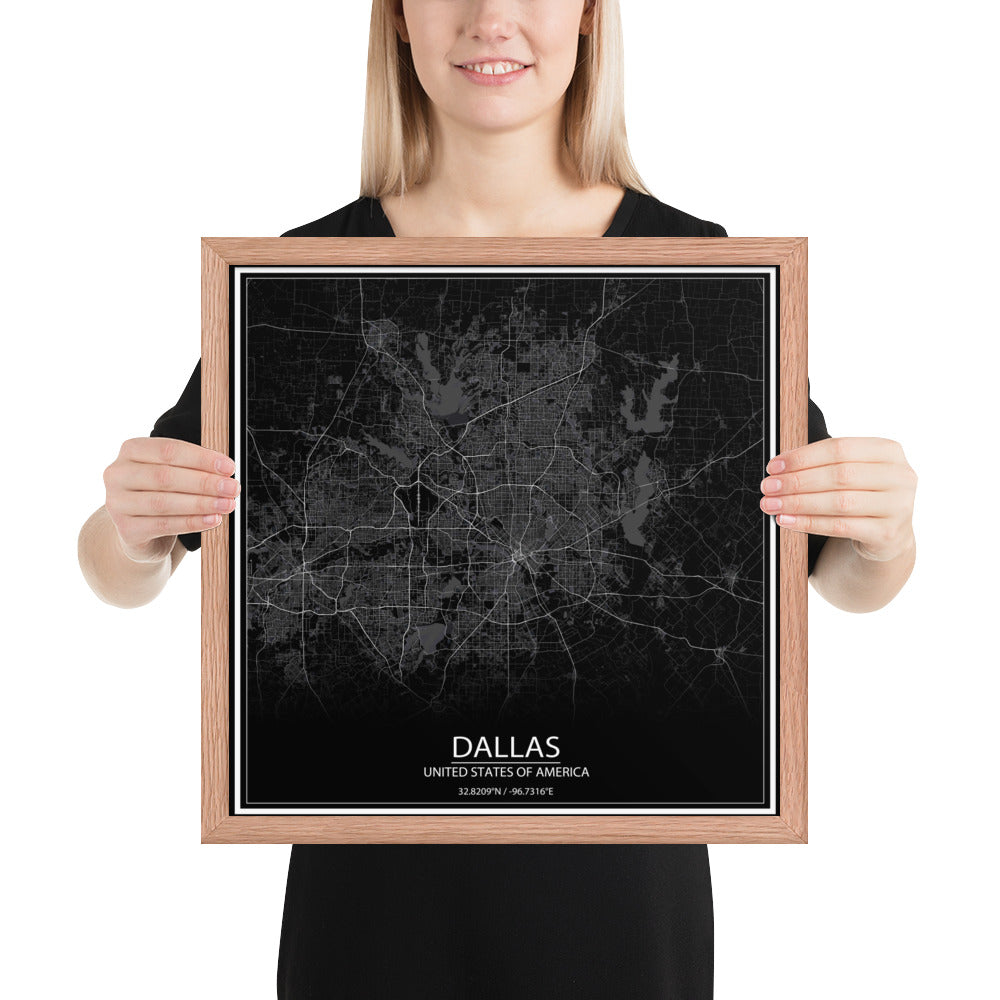 Dallas Black Framed Map