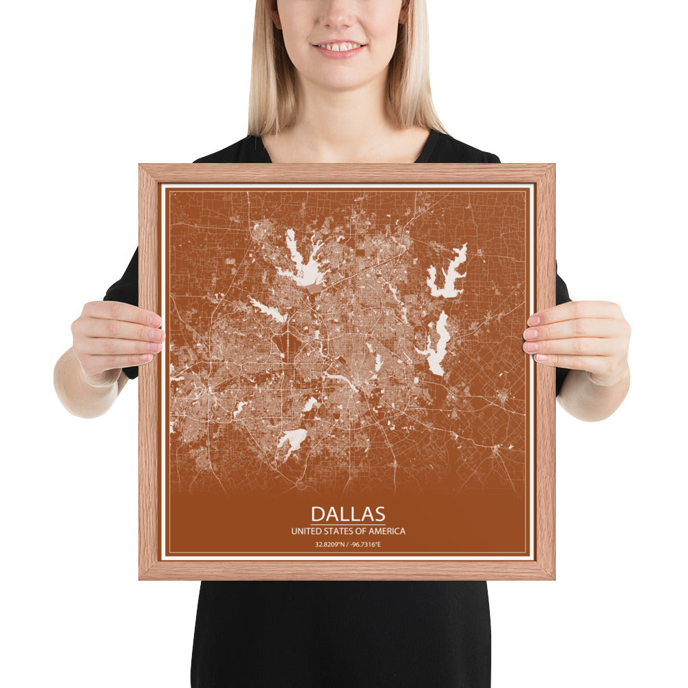 Dallas Brown and White Framed Map