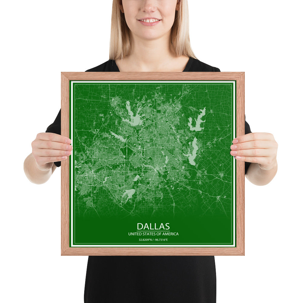 Dallas Green and White Framed Map