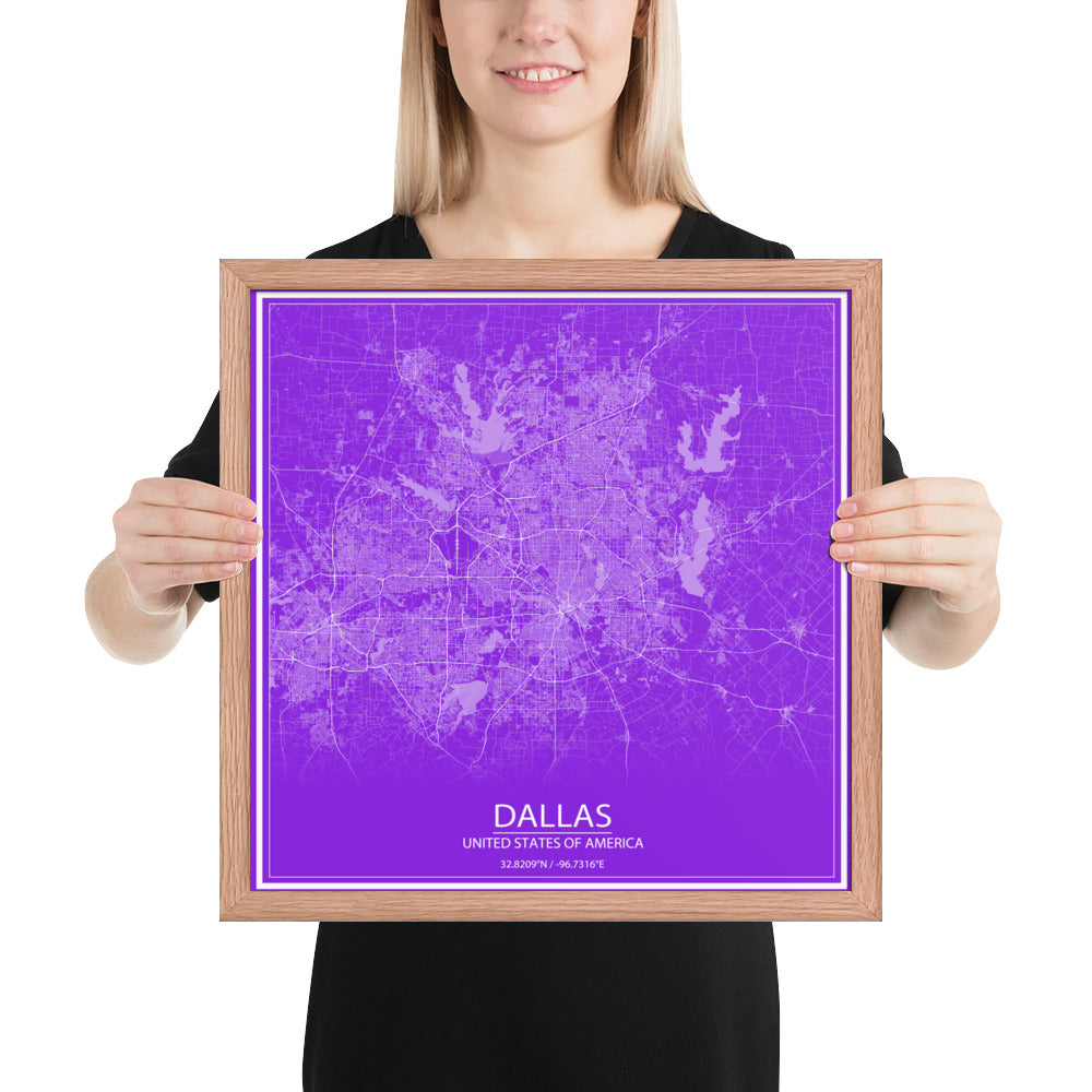 Dallas Purple and White Framed Map