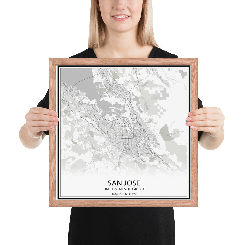 San Jose White Framed Map