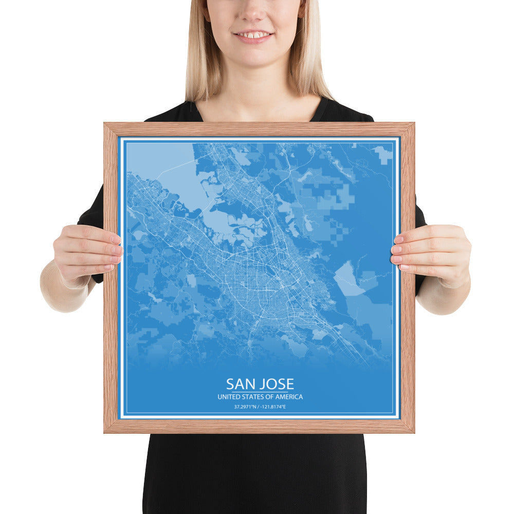 San Jose Blue and White Framed Map