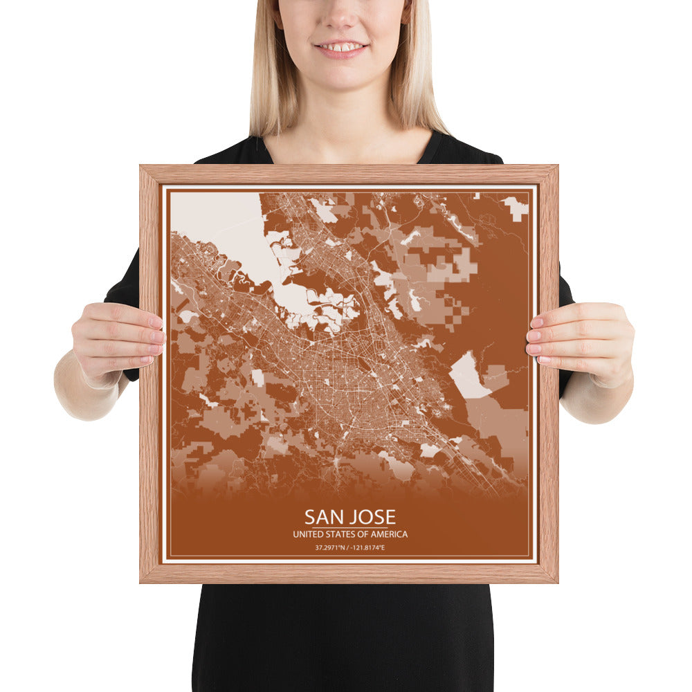 San Jose Brown and White Framed Map