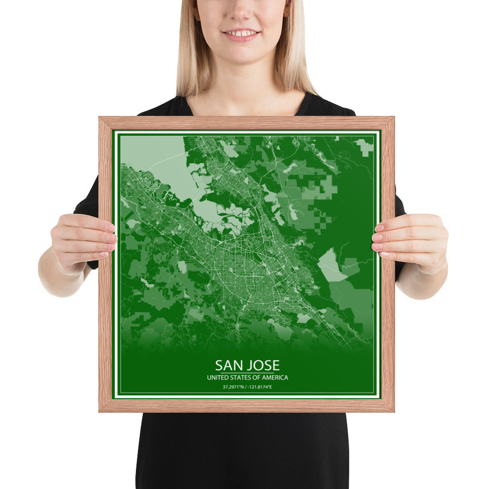 San Jose Green and White Framed Map