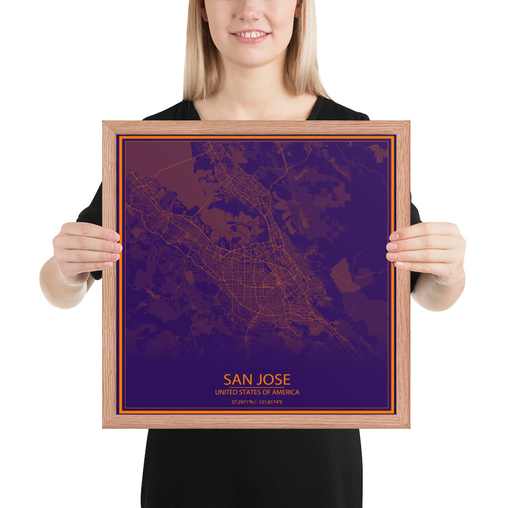 San Jose Purple and Orange Framed Map