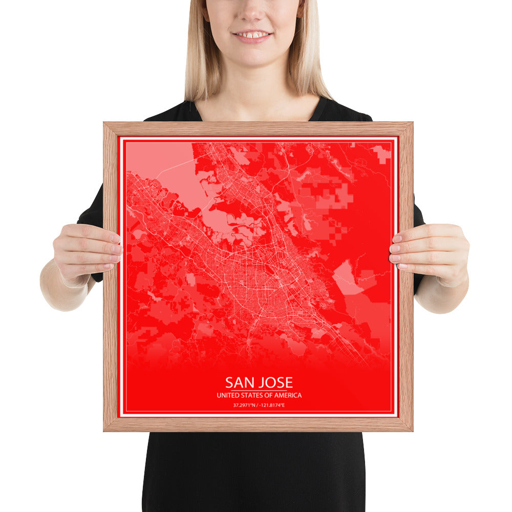 San Jose Red and White Framed Map