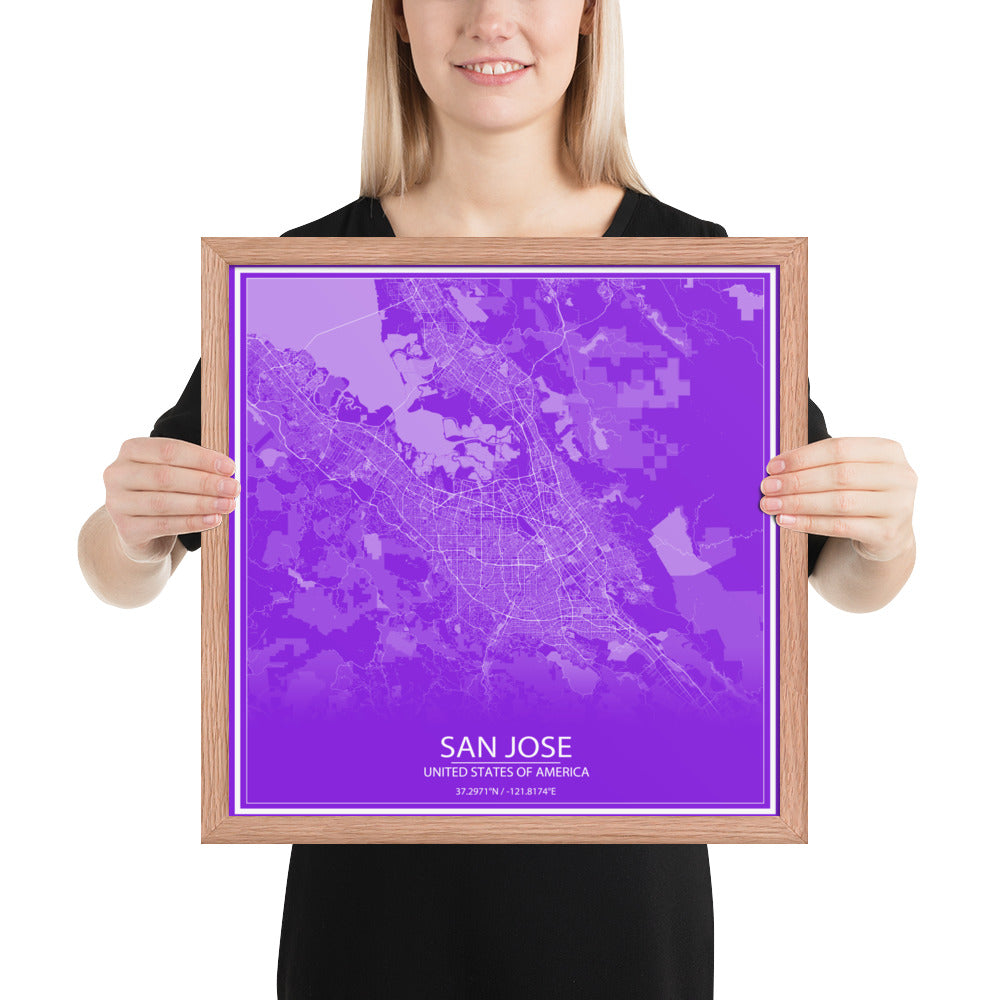 San Jose Purple and White Framed Map