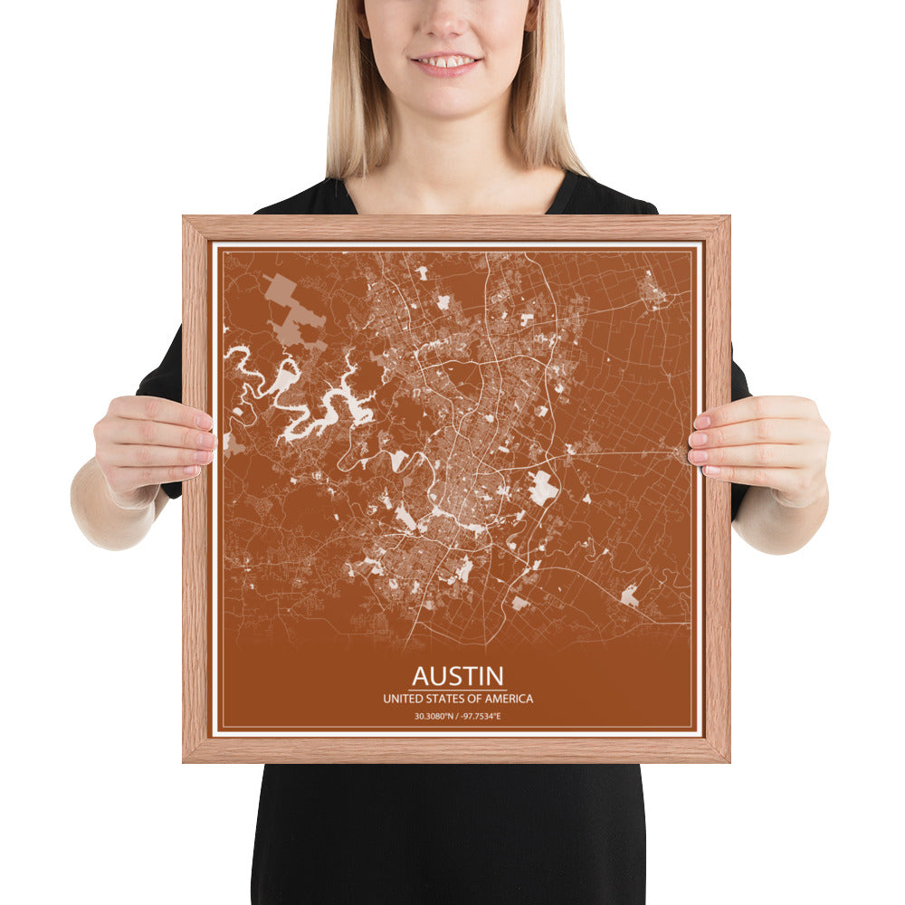 Austin Brown and White Framed Map