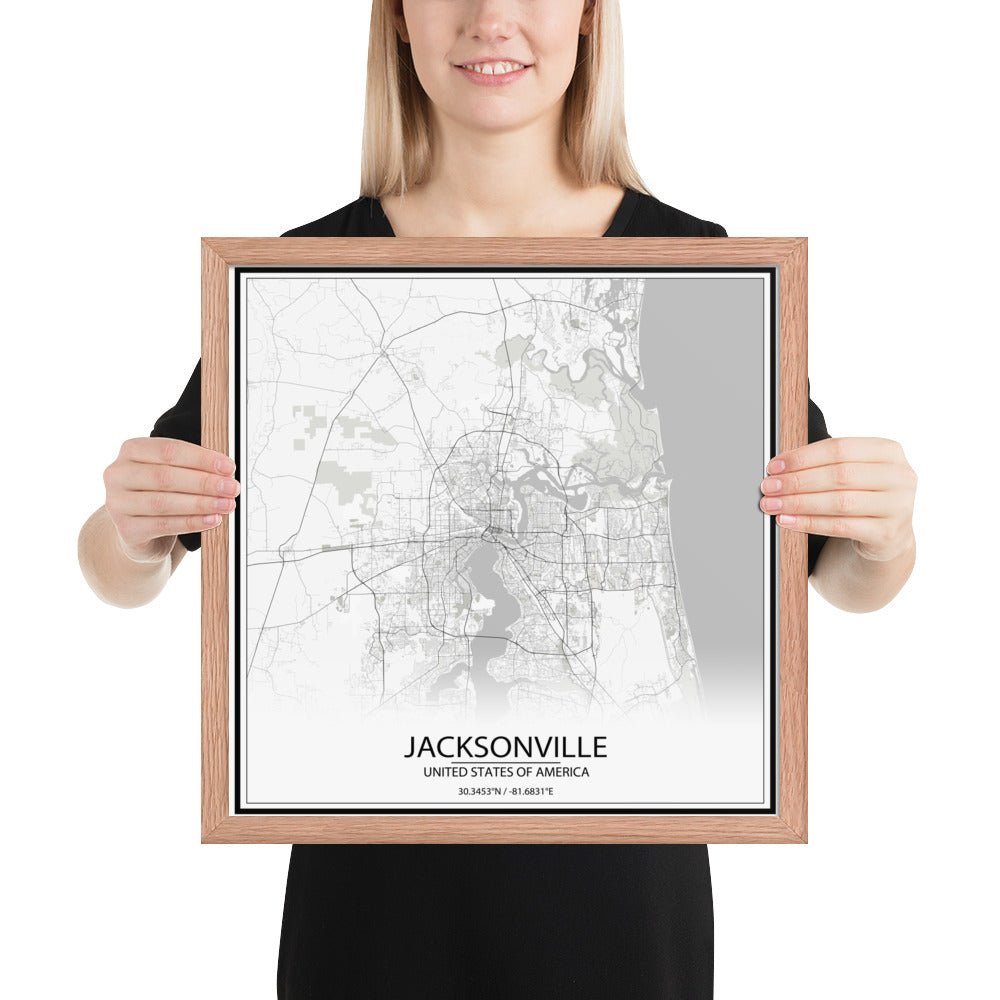 Jacksonville White Framed Map