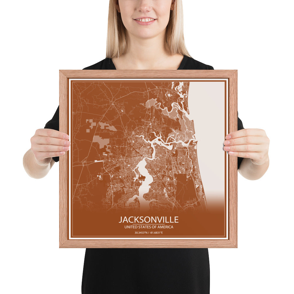 Jacksonville Brown and White Framed Map