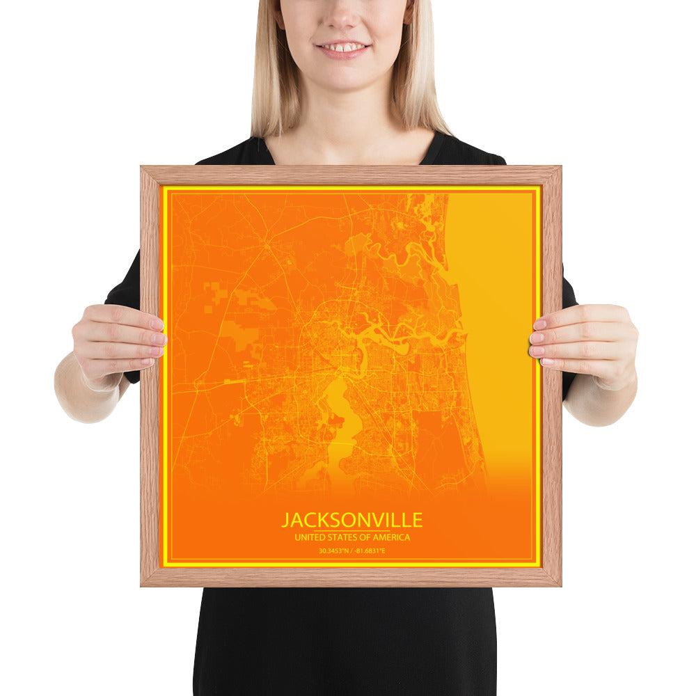 Jacksonville Orange and Yellow Framed Map