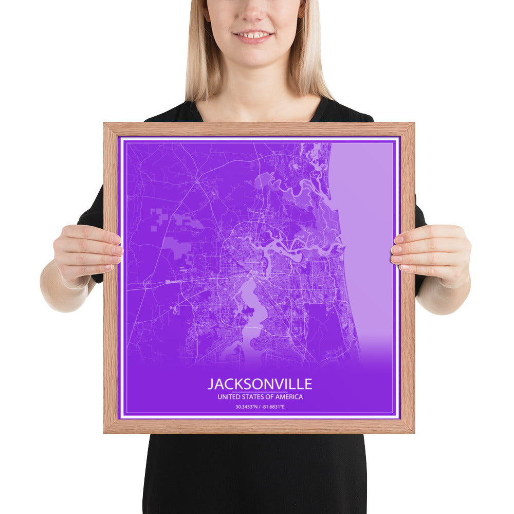 Jacksonville Purple and White Framed Map