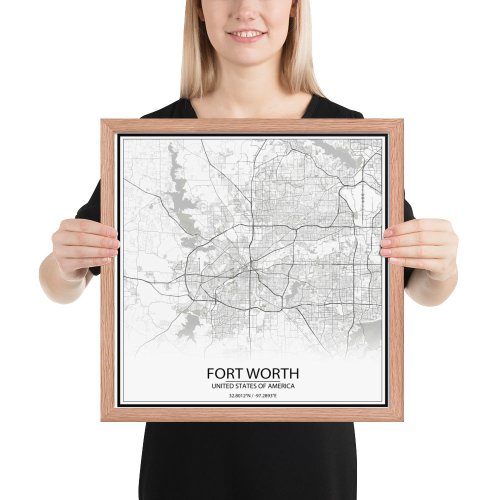 Fort Worth White Framed Map