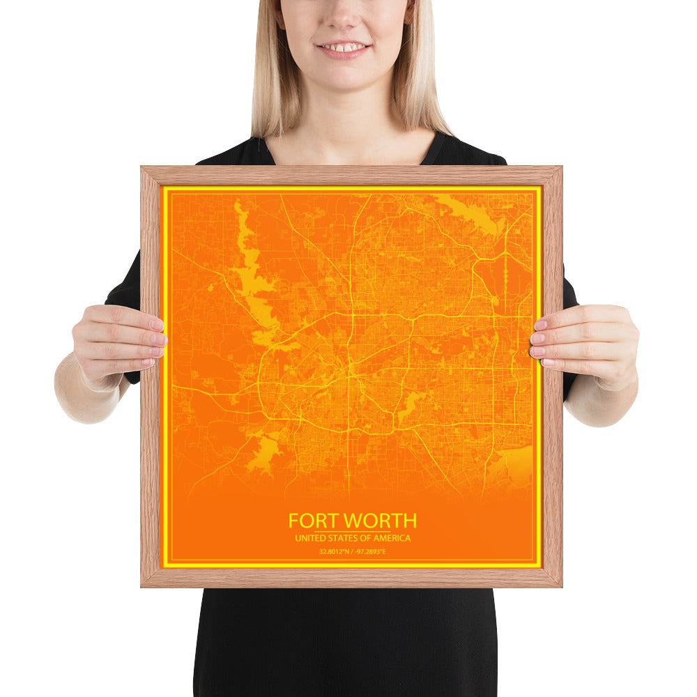 Fort Worth Orange and Yellow Framed Map