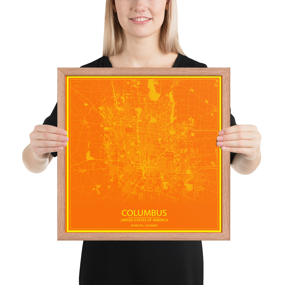 Columbus Orange and Yellow Framed Map