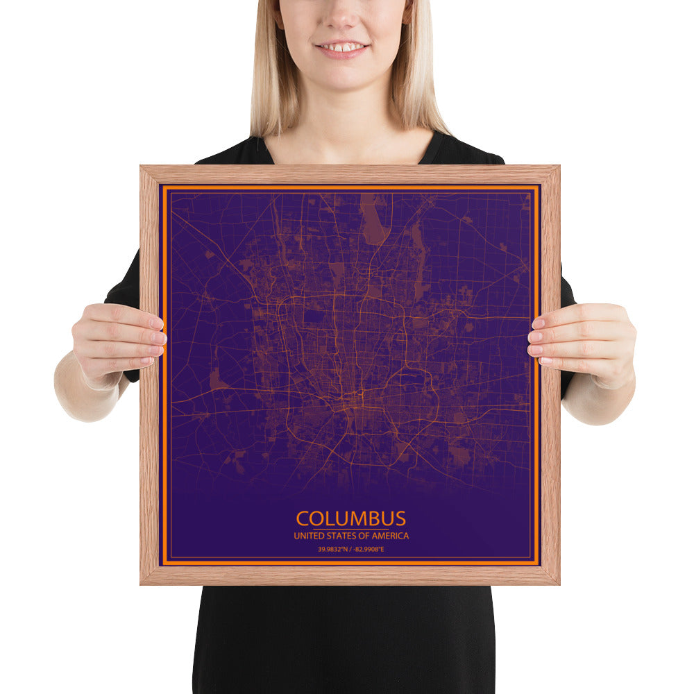 Columbus Purple and Orange Framed Map