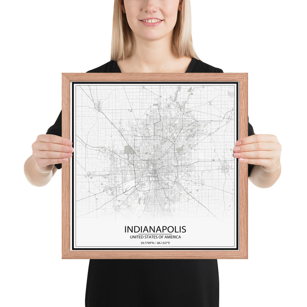 Indianapolis White Framed Map