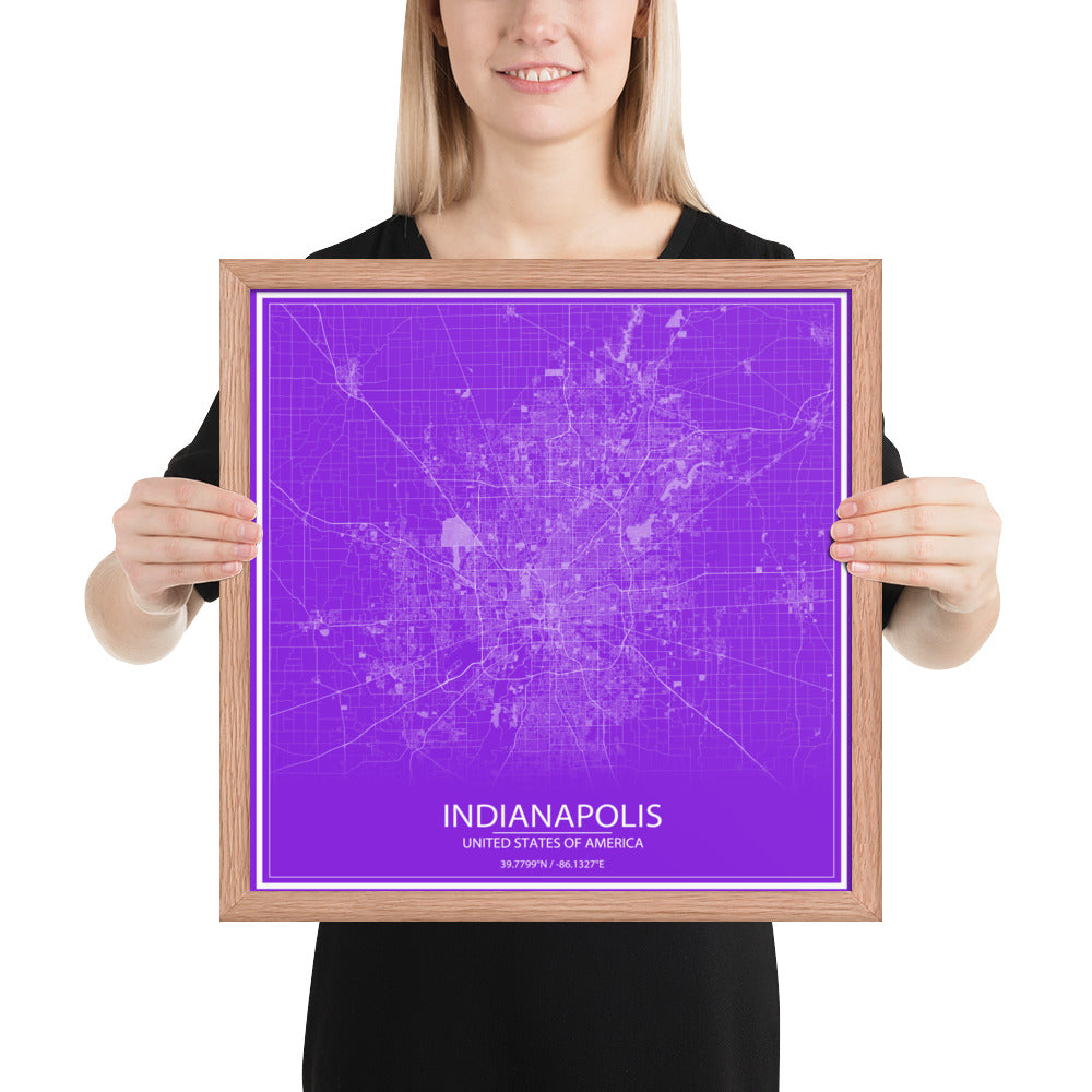 Indianapolis Purple and White Framed Map