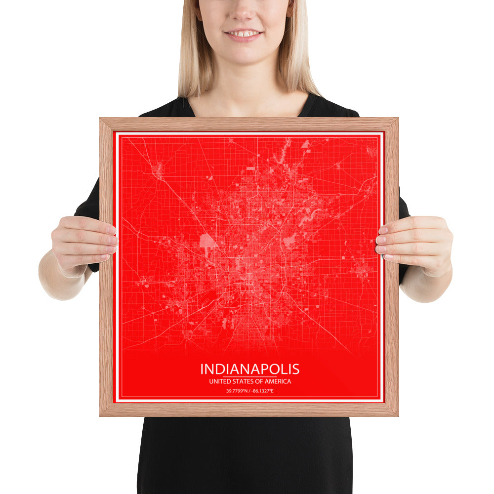 Indianapolis Red and White Framed Map